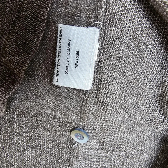 Eileen Fisher 100% Linen Lagenlook Flowy Cardigan Sweater Sharkbite Hem Brown M - Picture 15 of 16